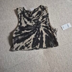 Hard Tail Forever Crop Racer Tank Top Black Tan Tie Dye Sleeveless 3125 Large
